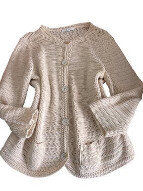 Vintage Banana Republic Cotton Crochet Mother of Pearl Button Cardigan Sweater‎